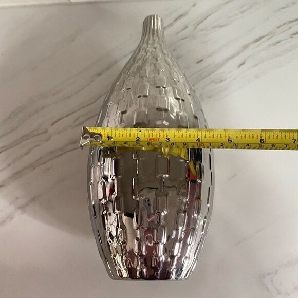 CB2 Geometric Silver Metallic Tall Vase Home Decor Accent - Picture 9 of 10